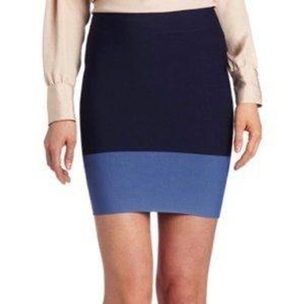 BCBGMAXAZRIA Womens Navy Blue Colorblock Bandage Knit‎ Mini Skirt Small